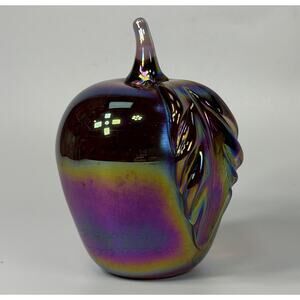 Vtg Gibson Apple Purple Rainbow Iridescent Art Glass Paperweight 4" Heavy 1996